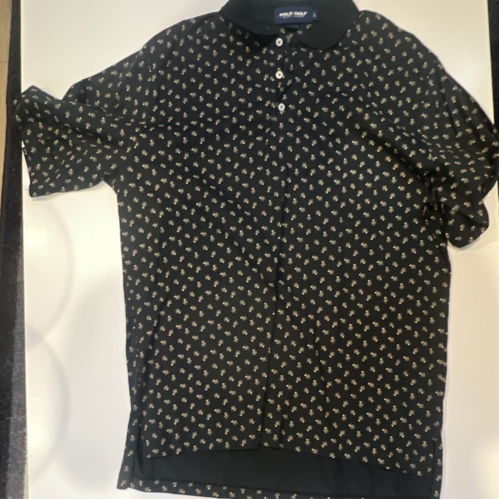 Polo Golf Ralph Lauren Men's L Black/White All-Over Print Golf‎ Polo Shirt